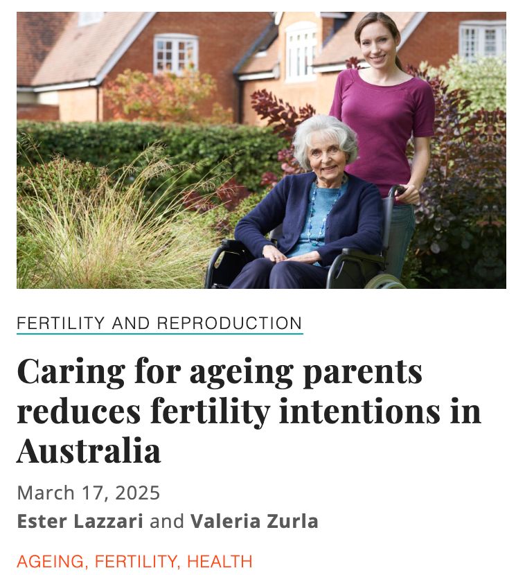 Caring for ageing parents reduces fertility intentions in Australia